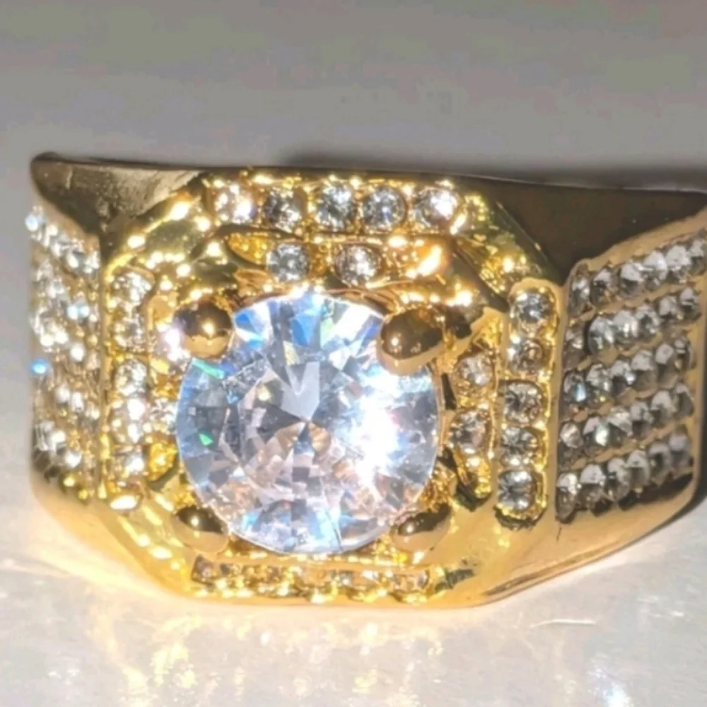 Mens 3ct Round Cut Moissanite Prong Engagement ring 14k Yellow gold Plated